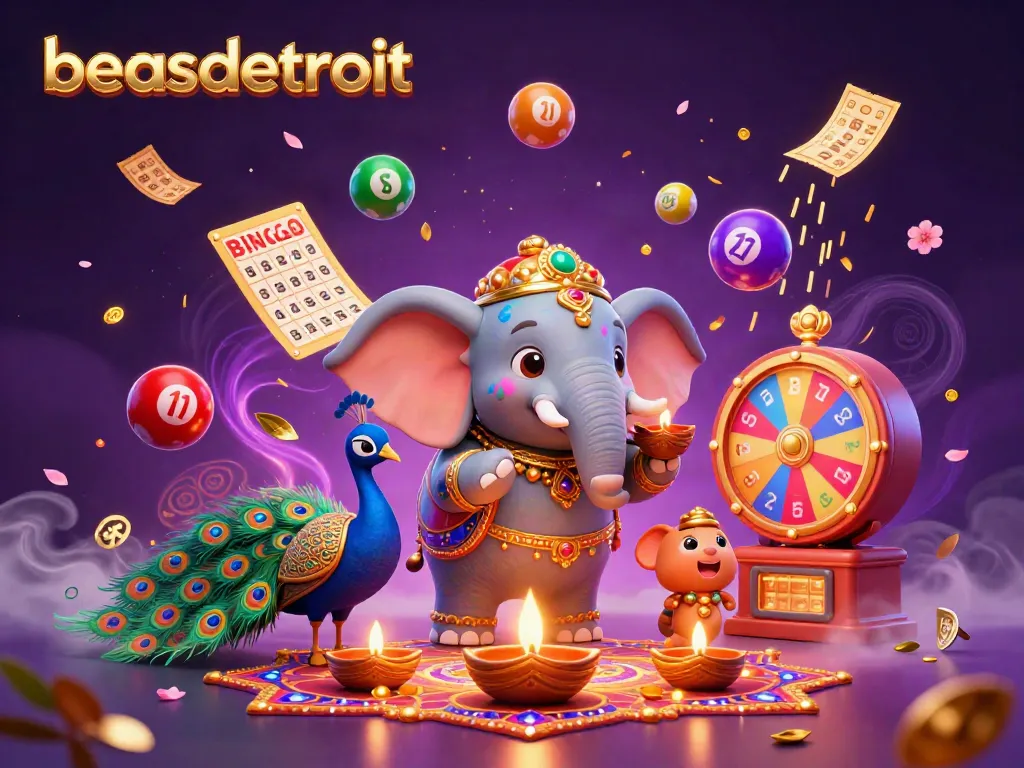 Experience thrilling games at beasdetroit with vibrant lottery balls, elegant elephant, and immersive casino elements.